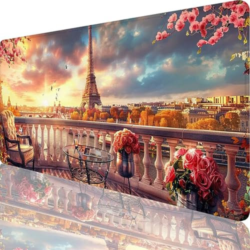 Tapis de Souris Gamer 1600x800x3 mm, Grand Tapis de Souris Rose, Tour Eiffel Mouse Pad Imperméable et Antidérapant, Multifonction Grand Sous Main Bureau pour Clavier et Souris, Decoration Maison 70-Gi