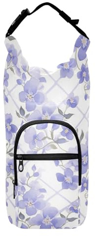 FRODOTGV Violet Flowers Lattices - Mochila pequeña con soporte para botella de agua, fácil de transportar, bolsa aislada para botellas de agua con correa, se adapta a botellas de 20/24/32/40 onzas