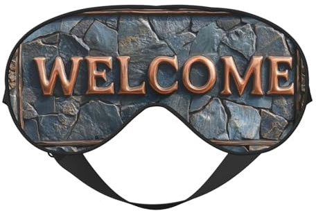Schlafmaske mit Steinmauer und Wort „Welcome, Augenmaske mit verstellbarem Riemen, Augen-Schlaf-Sonnenschutz, blockiert Licht für Frauen und Männer, Flugzeug, Reisen, Nickerchen, Meditation