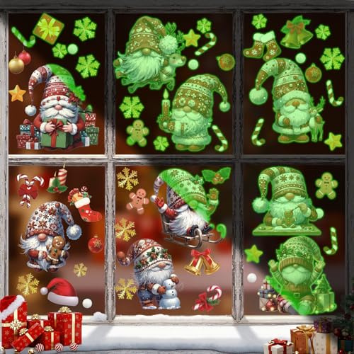 HPNIUB 3D Santa Claus Christmas Wall Sticker Glow in Dark Window Cling