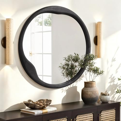 AOAOPQ Bathroom Mirror Frame for Mirror Rounded Corner Modern Mirror,Vertical Or Horizontal Hanging Mirrors for Wall Decor, Bedroom, Living Room, Black 50cm