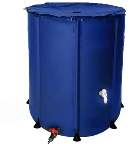 Réservoir de stockage d'eau portable – Tonneau de pluie pliable pour la collecte de l'eau avec dessus en maille, système de descente pliable, support, robinet et housse à fermeture éclair