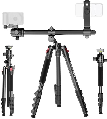 NEEWER Basics 64.5 164cm Horizontal Overhead Tripod Monopod para Cámara Dual Viaje DSLR Videocámara Soporte Aluminio con Soporte Móvil Compatible con iPhone para Grabación Vídeo,22lb/10kg Carga,TP66