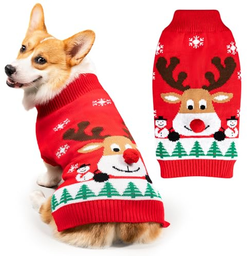 FWLWTWSS Elch Weihnachten Hundepullover, Winter Warmer hundepulli Sweater mit Rollkragen, Geschenke für kleine und mittelgroße Hunde（XXL
