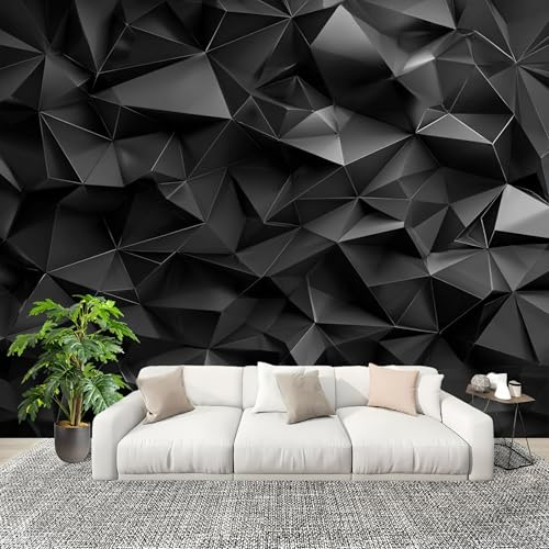 Dormitorio Papel Pintado DiseñO GeoméTrico Tridimensional Pared Panorámico 250x175 cm Negro Fotomurales No Tejido, Póster Gigante de Pared Personalizado 3D Para Salón Fotomurales