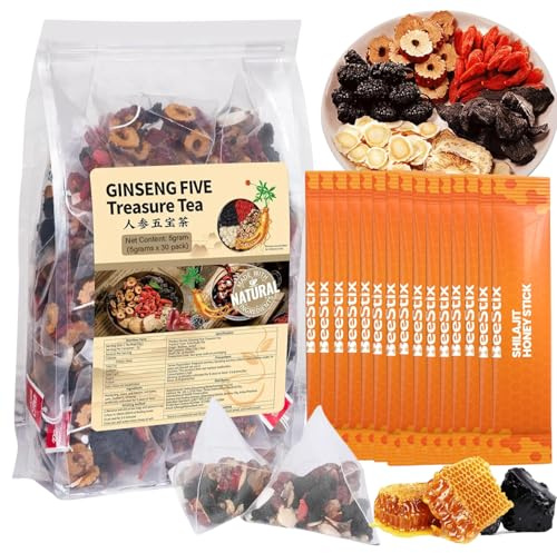 Beestix Ginseng Five Treasure Kidney Detox Tea – 30 Tea Bags + 15 Shilajit Honey Sticks | Ginseng, Cinnamon, Red Date, Mulberry & Wolfberry Tea for Kidney Cleanse & Vitality