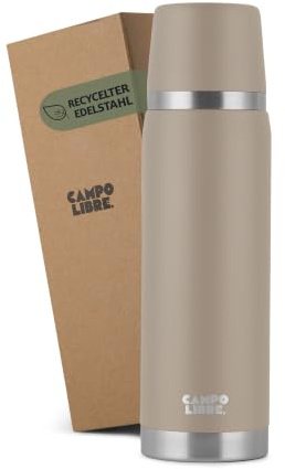 Campo Libre. Jaco® Thermoskanne 500ml I Thermos mit Becher I Unsere Thermosflasche hält mind. 24h heiß I Isolierkanne mit Doppelwand ist zu 100% auslaufsicher I recycelter Edelstahl I Beige