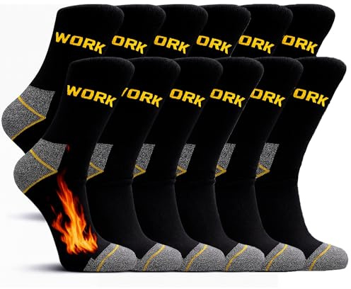 6 Paires de Chaussettes de Travail homme Hiver – 95% Coton, Intérieur Bouclette, Chaussettes Travail Femme Talon et Pointe Renforcés (FR/ES, Numérique, 40, 46, Taille normale, Taille normale, N-021)