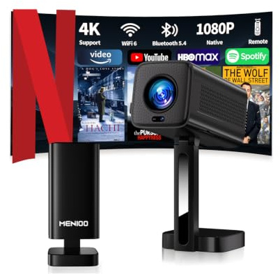 Mini Projector Supports 4K 1080P, Portable Projector with Auto Focus & Keystone und 90° Drehbarkeit, Smart Projector with WiFi 6 and Bluetooth 5.4 Compatible with HDMI/TV Stick/Laptop- Schwarz