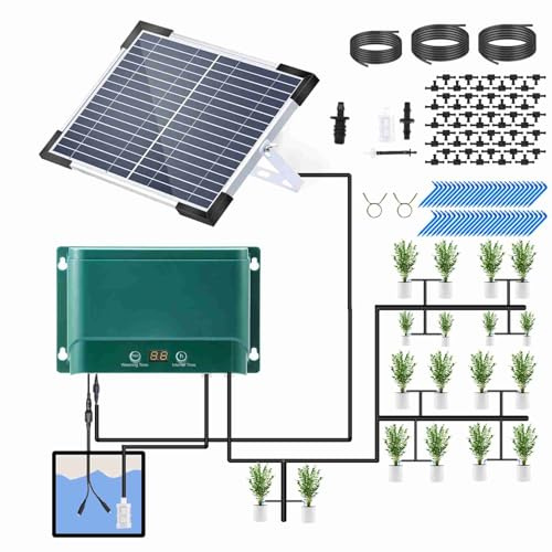 ERYUE Kit de Système D'irrigation Goutte à Goutte Solaire Automatique avec 30 Modes et 7 Modes de Synchronisation pour L'arrosage Plantes - Kit D'irrigation à énergie Solaire écologique pour Balcons
