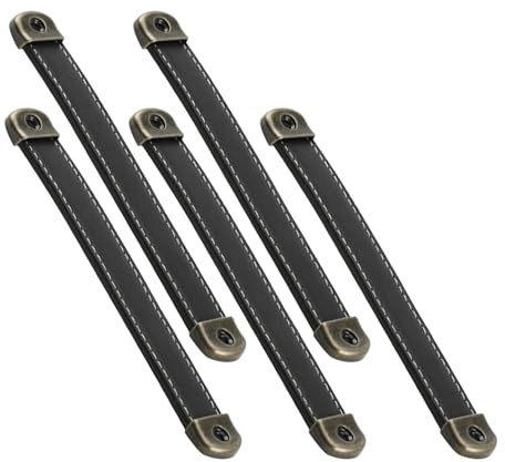 Toddmomy Tiradores de Cuero para Muebles 5 Piezas, Manijas de Tracción Negras 160 Mm, Reemplazo Asa Equipaje, Tiradores de Cajón y Puertas para Armarios y Gabinetes de Cocina, Uso