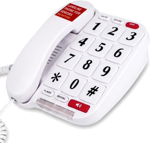 Uvital Big Button Landline Phone for Seniors with Speed Dial and SOS Button | Corded Telephone with SOS Emergency Button,Support Loud Ringer,Adjustable Volume,Hands-Free,Desk Phone for Home/Office/Hotel