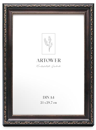 Artower Barock Bilderrahmen Braun DIN A4 21x30 cm Kleine Vintage Antik Fotorahmen mit Acrylglas – Kunststoff Rahmen für Foto, Poster, Kinderzeichnungen, Fotowand, Collage Wand Deko