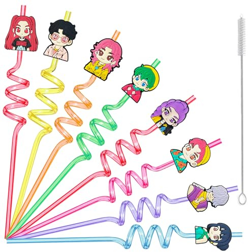 8 Pcs Huntrs Cannucce Plastica Riutilizzabili, per Compleanni Decorazioni | Spirale Colorate Cannuccia Bambini Adulti