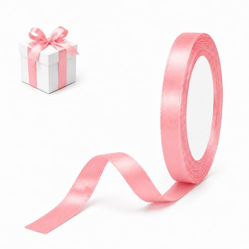 10mm Light Pink Satin Ribbon, 22m Thick Fabric Ribbon for Gift Wrapping, Crafting, Wedding Party Balloon Cake Decor