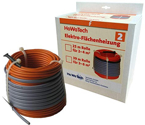 Elektrische Fußbodenheizung HoWaTech Profi Komplett Set TWIN Heizdraht 12 W/m zum individuellen Verlegen, Länge & Fläche:1.5-2.5m²