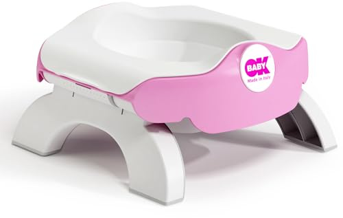 Roady Rese potta - Kompakt och lätt design - Med halksäkert gumibotten - Avtagbar inre skål - Säte för att toaletträna småbarn - Rosa