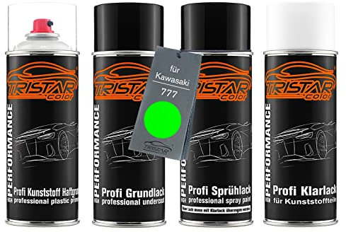 TRISTARcolor Vernice per moto Kit bombolette spray per paraurti di plastica per Kawasaki 777 Verde base adesiva vernice di fondo vernice di base vernice trasparente con plastificante