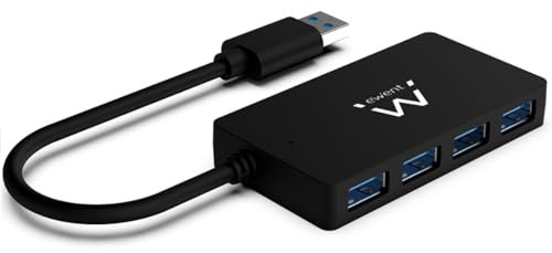 Ewent EW1136 Hub USB 3.0 4 Porte per la Trasmissione di Dati, Hub USB Multiporta sottile con connettore DC per Alimentazione esterna, Velocità di trasferimetno 5 Gbps