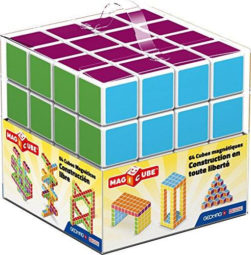 Geomag - MAGICUBE 64 Stück - Magnetische Bausteine zum Zusammenbauen - Für Kinder ab 1 Jahr - 6 Farben - Hergestellt in der Schweiz - Bildungsspielzeug - Magnetisches Konstruktionsspielzeug