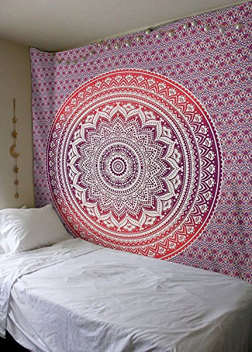 RAILONCH Multicolored Indischer Wandteppich Wandbehang Mandala Tuch Wandtuch Gobelin Tapestry Goa Indien Hippie-/ Boho Stil als Dekotuch/Tagesdecke (Lila, 150 * 150)