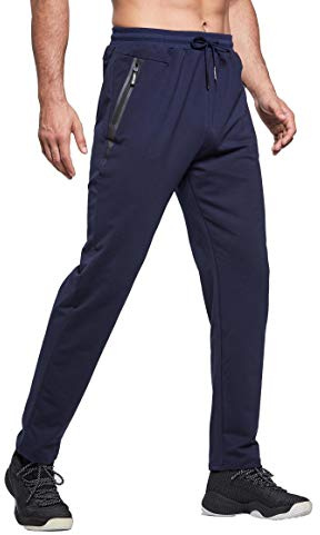 Tansozer Pantalones de chándal para hombre con cremallera, ajustados, con bolsillos, azul, M