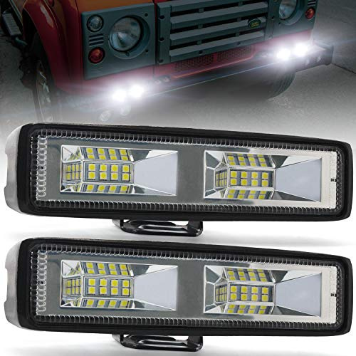6 LED Barre De Travail,48W Phare de Travail Phare Projecteur Flood Feux Antibrouillard 12V 24V 6000K 2000LM Feux Additionnels LED Barre pour Moto Camion Hors Route Tracteur 2Pcs