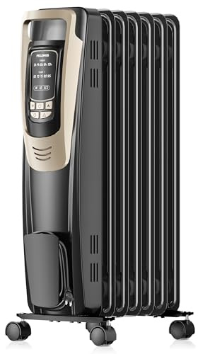 PELONIS Champagne Oil Filled Radiator Heater with Remote and Thermostat, 5 Temperature Settings for indoor use Large Room, Energy Efficient Electric Space heater with Safety Features