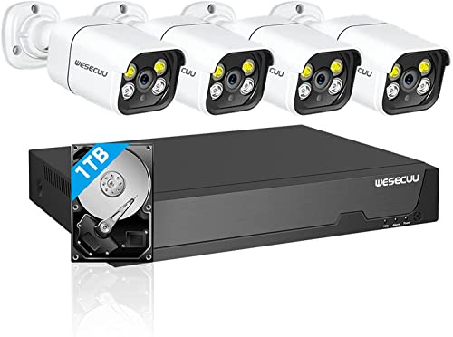 WESECUU Poe Security Camera System, 4K CCTV Camera Security System 4pcs IP Home Security Cameras Outdoor, 2-Way Audio, Human Detection Home Camera System (4CAM)