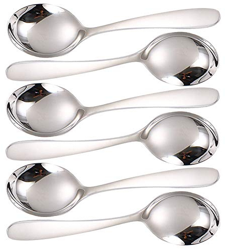 SHULI Suppenlöffel für Kinder, Edelstahl, Bouillion, Klassische Löffel, Esslöffel, Salatlöffel, für Restaurant, Zuhause, mittelgroß, 6Piece