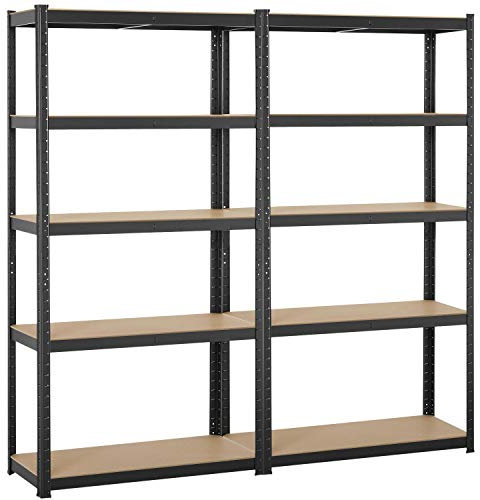 Yaheetech 2pcs Estanterías Metálica de Almacenaje 180x90x40cm Estanteria Trastero Estante Industrial de 5 Niveles para Garaje Taller Carga de 875 kg Negro