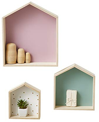 Vertbaudet 3er-Set Wandregale in Hausform, Setzkasten rosa ONE Size