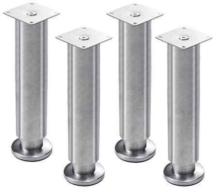 JIAOLUN123 4 Verstellbare Möbelfüße aus Edelstahl Möbelbeine Tischbein aus Metall Stützfüße Sofa Füße Kabinettfüße Dickes Material Möbel Zubehör,Silber(28cm)