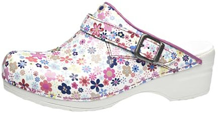 Sanita Little Flower offener Clog | Original handgemacht | Flexible Leder-Clogs für Damen | Anatomisch geformtes Fußbett mit weichem Schaum | Verstellbarer Fersenriemen | Pink Flower | 40