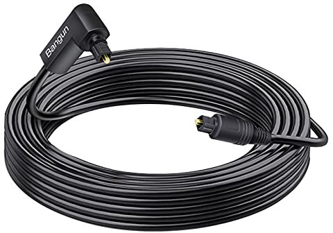 Bangun 90 Degree Optical Audio Cable 100 feet, Slim Digital Audio Optical Cable, 360 Degree Right Angle Fiber Optic Toslink Cable, Compatible with Sound Bar, TV, Samsung, Vizio, Bose, LG, Sony, Sonos