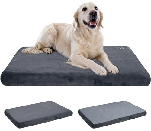 EMPSIGN Stylish Dog Bed Mat Dog Crate Pad Mattress Reversible (Cool & Warm), Water Proof Linings, Removable Machine Washable Cover, Firm Support Pet Crate Bed for Small to XX-Large Dogs, Grey