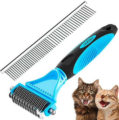 Hundebürste, Katzenbürste, Hundekamm, Katzenkamm, LIUCOLI Doppelseitige 23+12 Unterfellbürste Hunde Katze für langhaar/kurzhaar - Haustier Unterwolle Bürste, 96% Knoten und Loses Haar Entfernt
