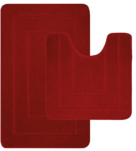 LSC rutschfeste Badematte, 2-teilig, Ichra, extra weich, wasserabsorbierend, Badezimmermatten, 100 % Polypropylen, WC-Vorleger, Badezimmerteppich für Toilette, Burgunderrot, 80 x 50 cm (rechteckig))