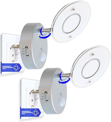 Trango 2er Set 2636-024 Sensor LED Nachtlicht *NITE* in Silber mit Automatikfunktion direkt 230V mit Bewegungssensor - Sicherheitslicht - Steckdose Lampe - Wandlampe - Orientierungslicht - Nachtlampe