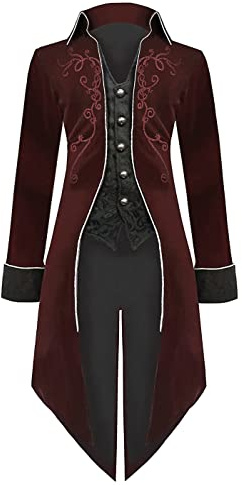 Sangdut Veste médiévale Steampunk pour homme avec queue-de-more, victorien, Renaissance, gothique, rétro, vintage, brodé, pour Halloween, cosplay, pirate et vampire pour adulte