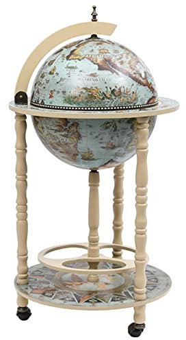 Voupuoda Globus-Bar mit Flaschenregal, Flaschenhalter, Flaschenregal, Flaschenaufbewahrung, für Küche, Esszimmer, Bar, Wohn, Eukalyptusholz Blau
