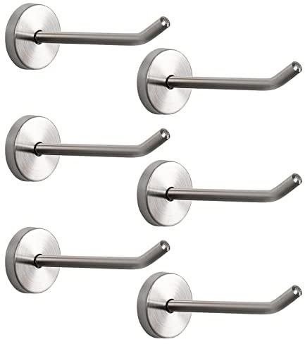 NearMoon Coat Hooks, Wall Mount Hooks for Hanging Hat Hurse Robe, 304 Stainless Steel Heavy Duty Towel Hangers for Bathroom Livingroom Hotel Kitchen Garage, 6 Pack (4 Inch, Brushed Nickel)