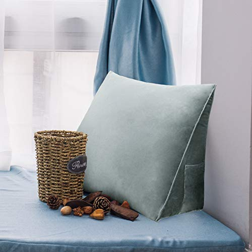 Johnear Rückenkissen Bett Keilkissen Sofa Rückenlehne Lesekissen, Lehnenkissen Dreieckige Kopfkissen Lendenkissen mit abnehmbarem Samt Bezug (Grau, 45cm)