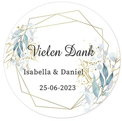 50 PERSONALISIERT vielen Dank Aufkleber für Gastgeschenke Hochzeit Taufe Verlobung Geburtstag Kommunion Geschenke Etiketten - Rd 085 (Goldene Blätter)