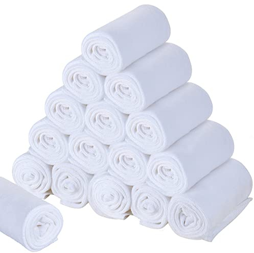 Set de 16 Toallas de Salón de Microfibra de 35 x 75 cm Toallas de Mano Absorbentes Suaves Toallas de Peluquería para Secado Baño Pelo Cara Gimnasio Hotel SPA Mujer Adultos Niños (Blanco)