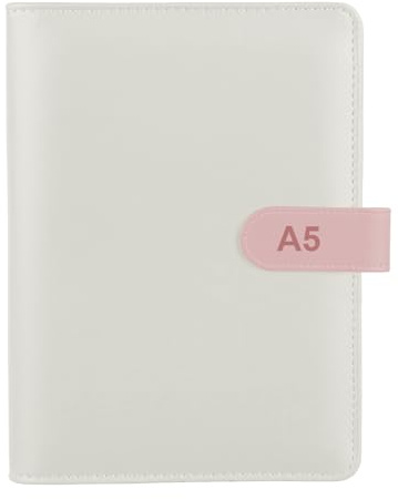 Archivador de Documentos A5,Carpeta De Cuaderno Recargable Anillas Recargable Carpeta de Anillas Cuaderno PU Cubierta de Carpeta para Papel de Relleno A5 (papel interior no incluido) Rosa