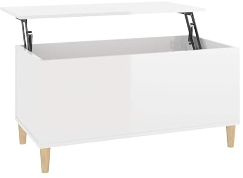 Makastle Couchtisch Sofatisch modern Wohnzimmer Tisch Ablage Fach Kaffeetisch Arbeitstisch Beistelltisch Stubentisch Lift-Funktion Tischplatte, Hochglanz-Weiß 90x44,5x45 cm Holzwerkstoff