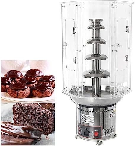 YHUEGH Chocolate Fondue Fountain with Dust Cover, 4/5/6/7 Tiers Chocolate Fountain Electric Melting Warming Machine, Stainless Steel Chocolate Fondue Fountain for Birthday Party Wedding 6-Tier