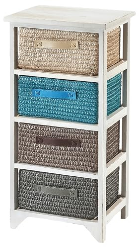 Kobolo Kommode Holzregal aus Holz weiß mit 4 Schubfächern 35x27x73 cm