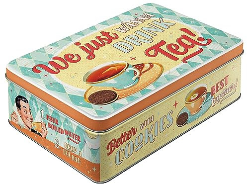 Nostalgic-Art Contenitori in latta retrò piatti, 2,5 l, Tea & Cookies – Idee regalo per amanti della nostalgia, scatola con coperchio, design vintage